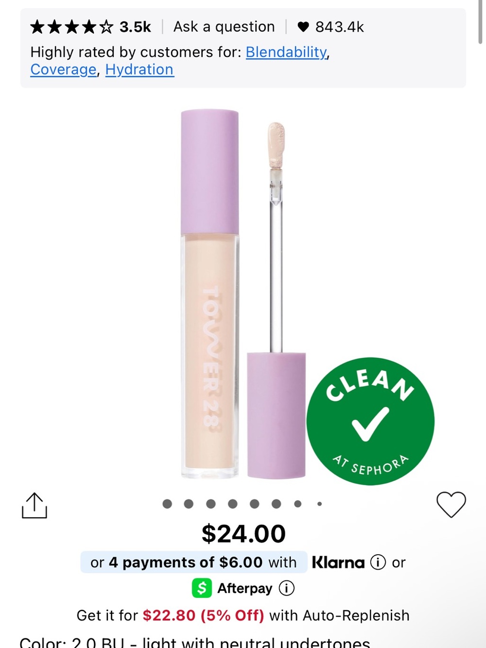 NIB Tower 28 Brightening Concealer - Light (Neutral) with Lavender Cap